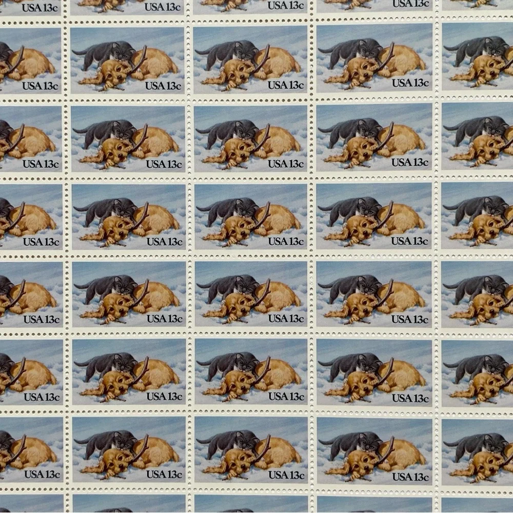 Kitten and Puppy Commemorative Issue Stamp Full Sheet 13 cent MNH #2025 Unhinged